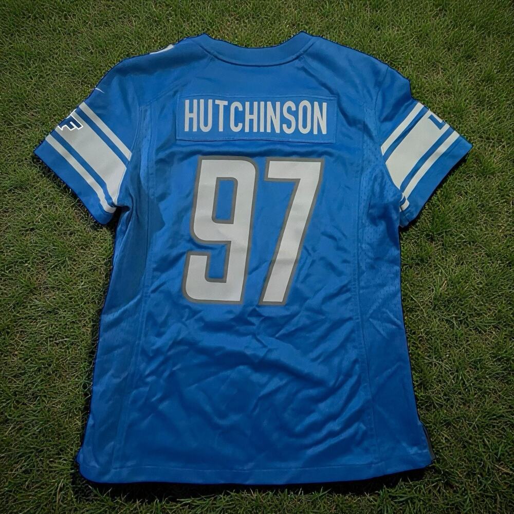 Nike On Field Aiden Hutchinson #97 NFL Detroit Lions Home Blue Jersey Women’s M